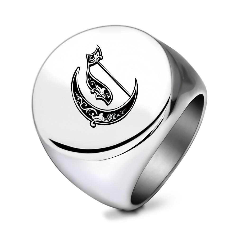 Vintage 22MM Round Stainless Steel Ring 26 Initial Letter Minimalist Unisex Finger Ring