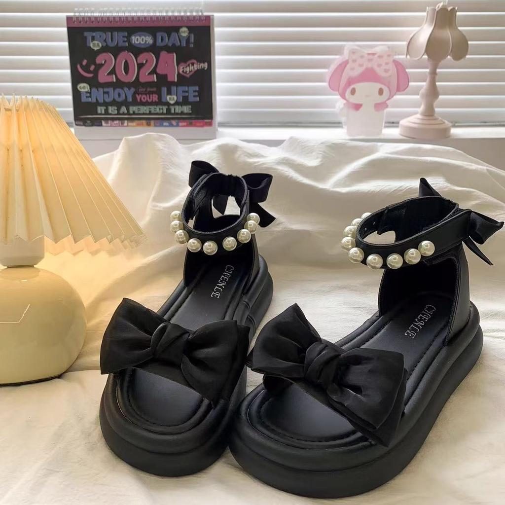 Girls' Sandals Pearl Bow Princess Shoes Summer New Children's Beach Shoes Girls Soft Sole Sandals