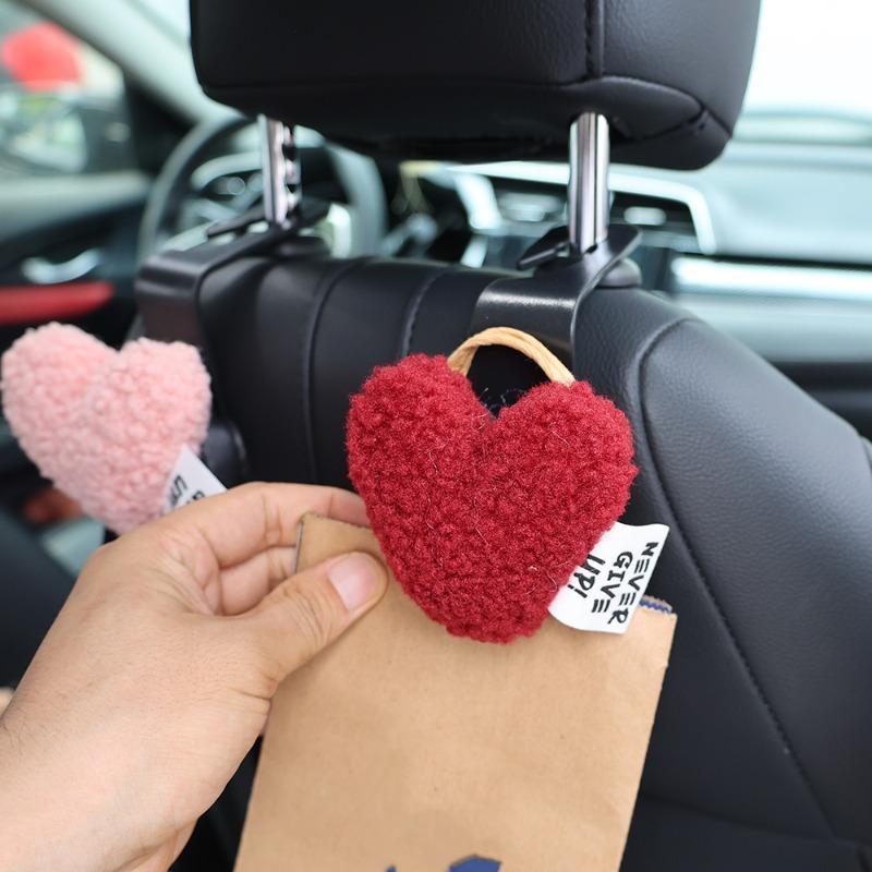 2/1pcs Car Seat Back Hooks Plush Love Heart Car Hook Multifunctional Auto Seat Headrest Hanging Storage Hook Handbag Hooks