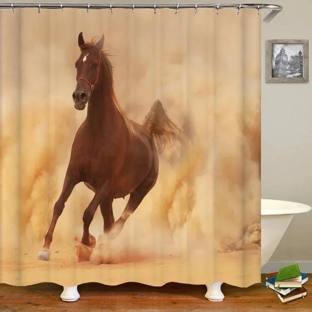 Horse Elephant Shower Curtain 3D Printing Waterproof Polyester Animals Bathroom Curtains Decoration With Hook Curtain