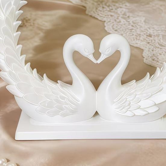 3D Printed Heart Shape Swan Couple Figurine, Romantic Love Statue for Wedding Women Couple Wife, Modern Style Decor for Shelf Office Living Room