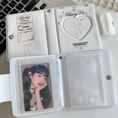 Kpop Fotokarten Binder Süße Schleife Fotoalbum Mini Fotokartenhalter 3 Zoll Liebesherz Aufbewahrungsetui für Fotos