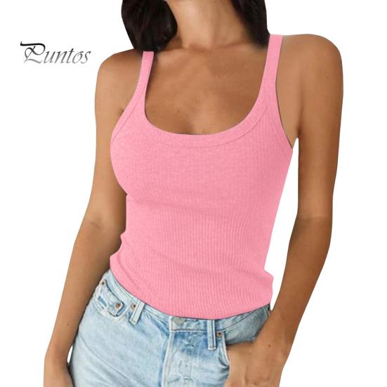 

Женская майка без рукавов с бретельками-спагетти и круглым вырезом, трикотажная майка в рубчик, облегающая базовая рубашка-майка для повседневной носки, пляжа и офиса M розовый