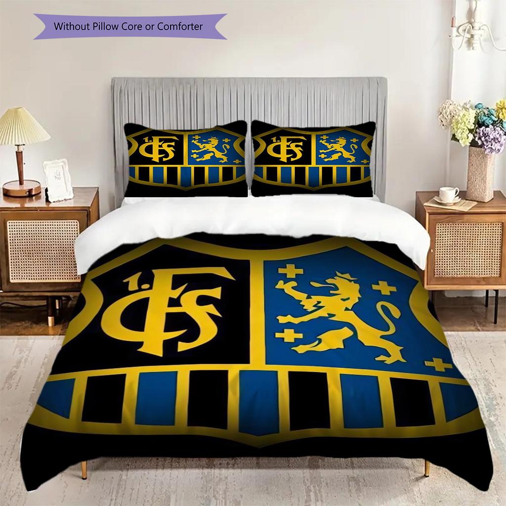 Blue Yellow Football Emblem Three-piece set (1 * duvet cover + 2 * pillowcase, without core) 2D Flat Bedding set Christmas birthday gift