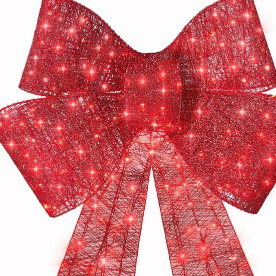 LED Christmas Bow Decoration Outdoor Holiday Yard Decor with Red Lights Timer-controlled Holiday Bow Lights