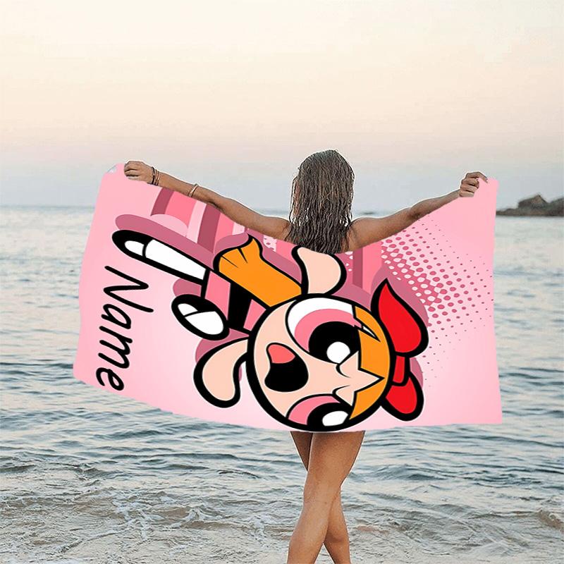1pc The Powerpuff Girls6 Beach Towel with Custom Name, Beach/Swimming/Bath/Picnic/Camping Towel, Suitable for Seaside Beaches