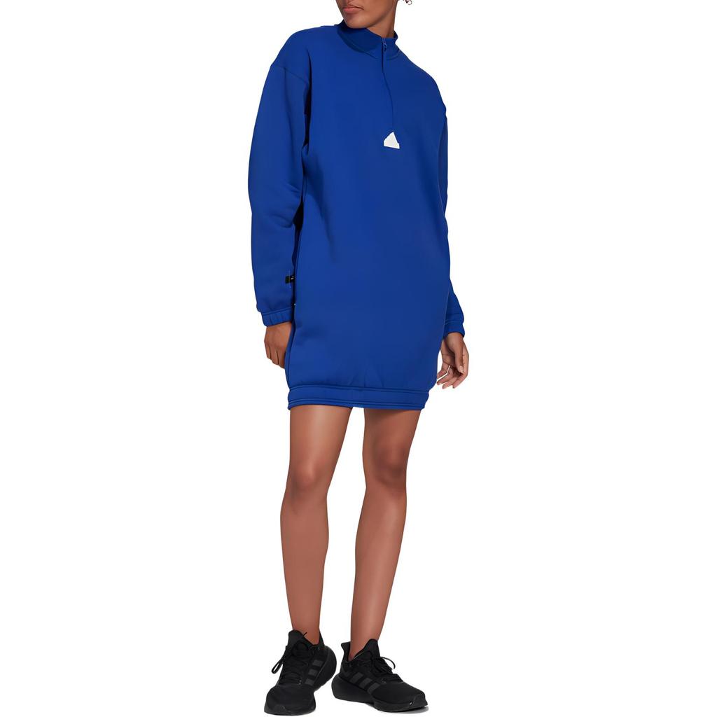 adidas Einfarbiges Kleid mit Logo-Print, halbem Reißverschluss und langen Ärmeln für Damen, blau, HM2894