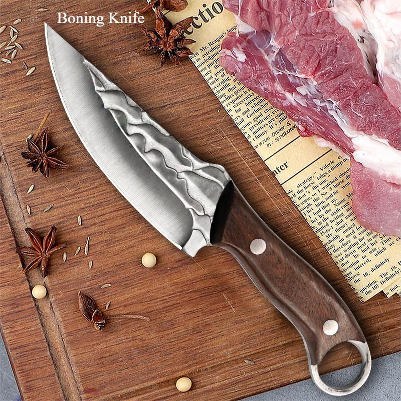 High Carbon Steel  Meat Cleaver Butcher Boning Knife Handmade Forged Kitchen Household Fruit Vegetables Utility Knife