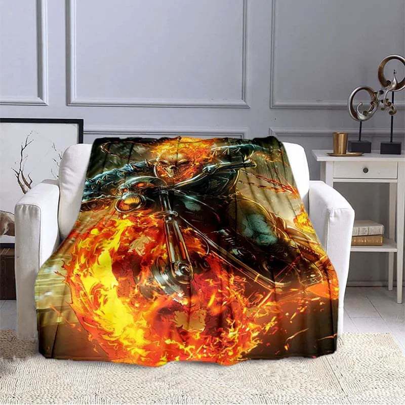 

Flame Skeleton Motorcycle digital-printed polyester Bedroom velvet flannel cover blanket Fleece soft cover blankets for beds 75x90cm