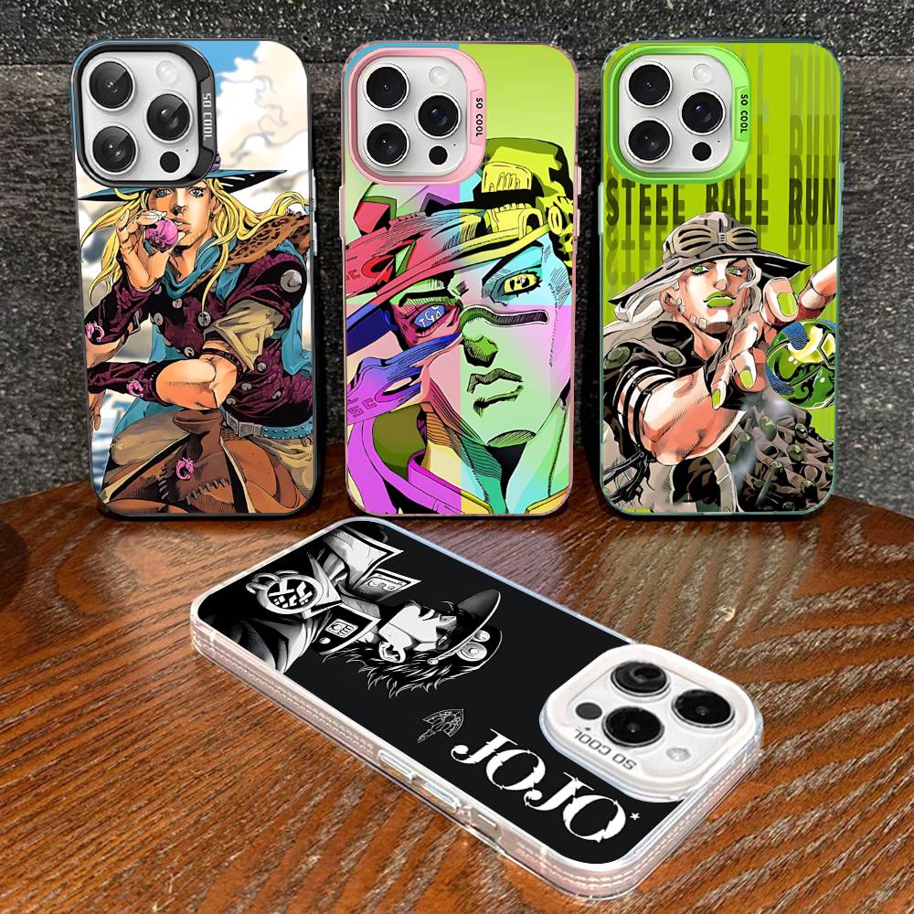 Anime J-JoJo Klassisch B-Bizarre A-Abenteuer Handyhülle Für IPhone 17 16 15 14 11 12 13 Pro Max Plus Pro Bunte Silberne Hülle