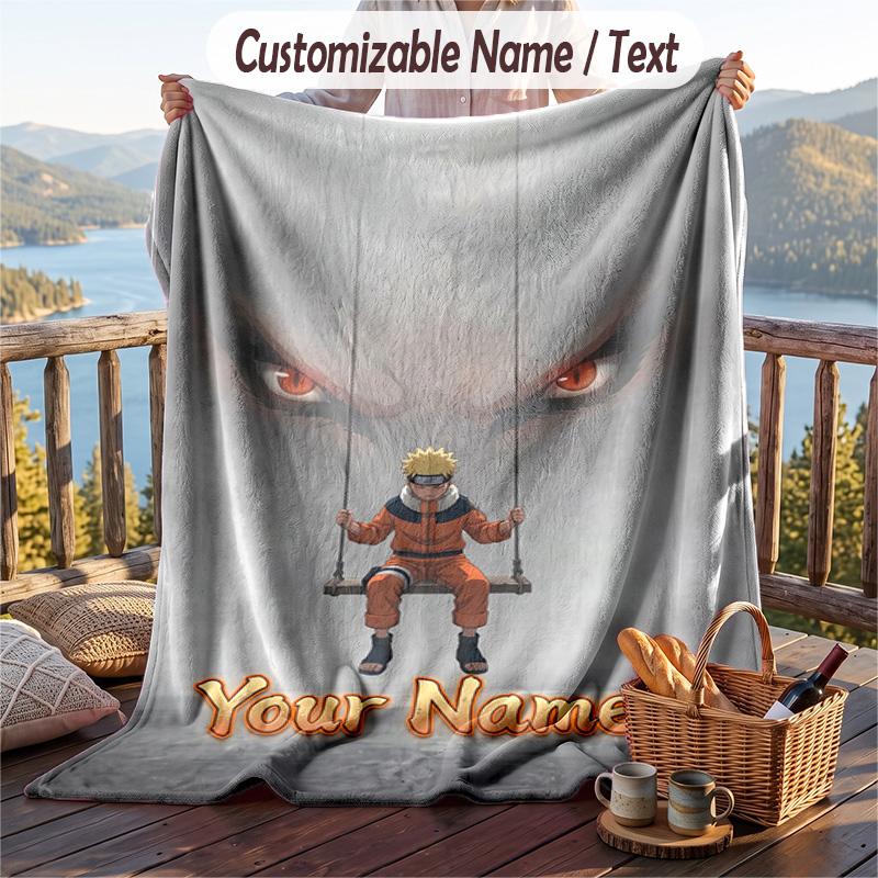 Manta de Flanela Personalizada, Nome Personalizado Impresso do Naruto, Manta Aconchegante de Pelúcia Para Uso Doméstico