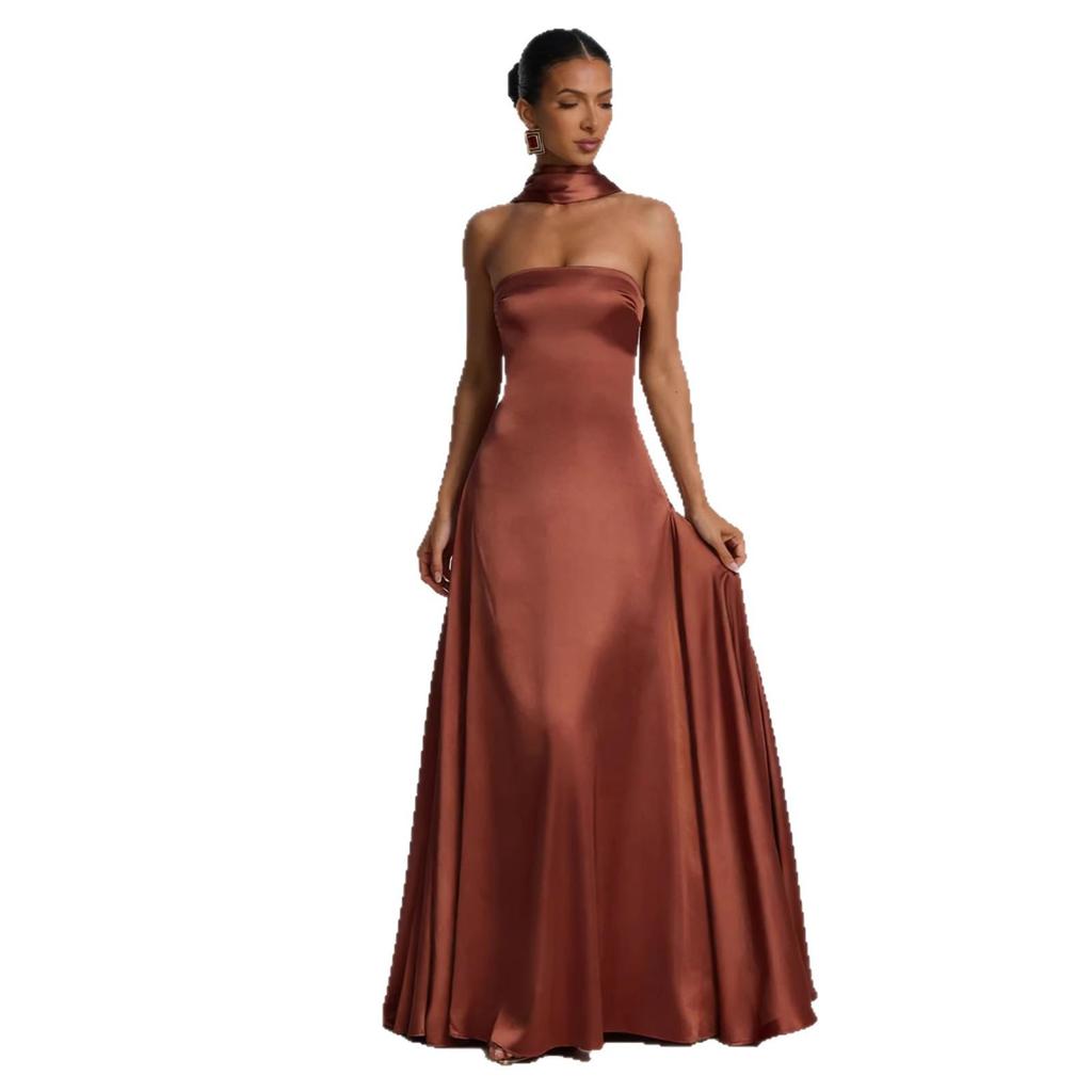 2026 European & American Women's Sexy Slimming Bodycon Backless Bandeau Waist-Cinching Evening Long Dress
