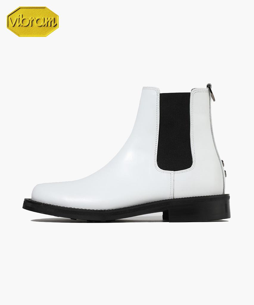 Firenze Atelier [Vibram] Flat Round Toe Standard Rubber Sole Chelsea Boots 9400 [Cream White]