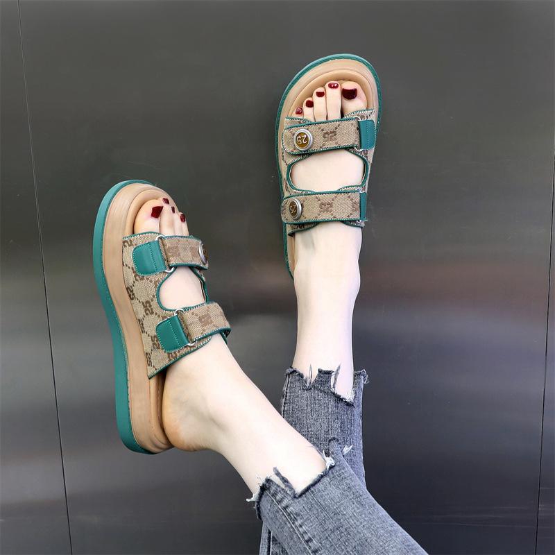 

Thick-bottomed cool slippers for women s new summer wear flat-bottomed versatile muffin bottom half slippers for women 35 зелений