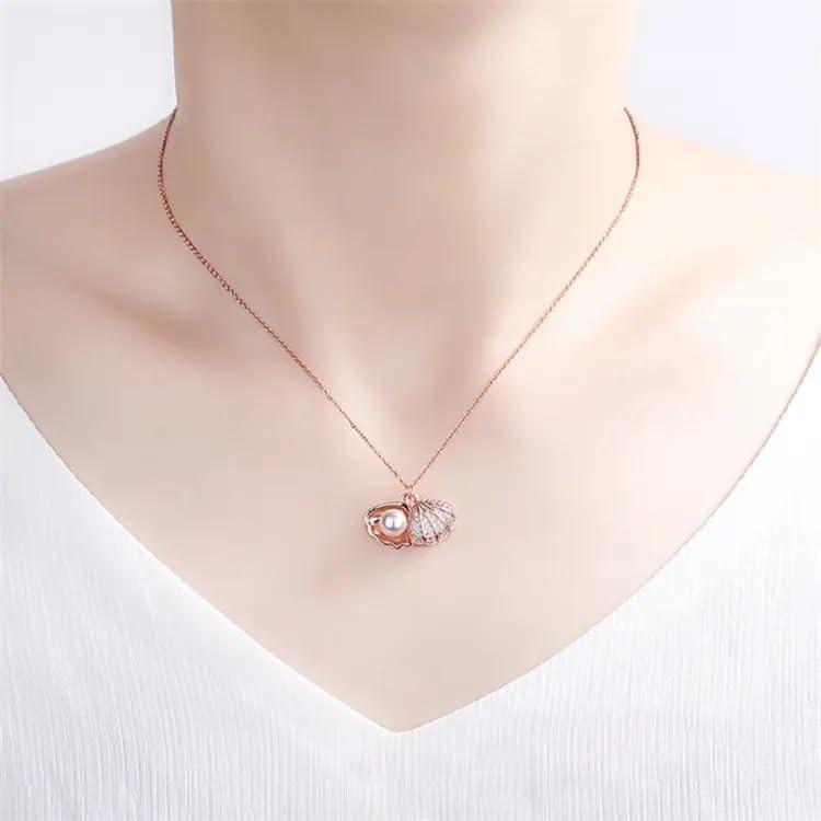 Ciondolo Per Ragazze Donne Signore Fidanzata Moglie Collana di Perle di Conchiglia Moti ciondolo catena lunga Oro rosa Collana di Conchiglie