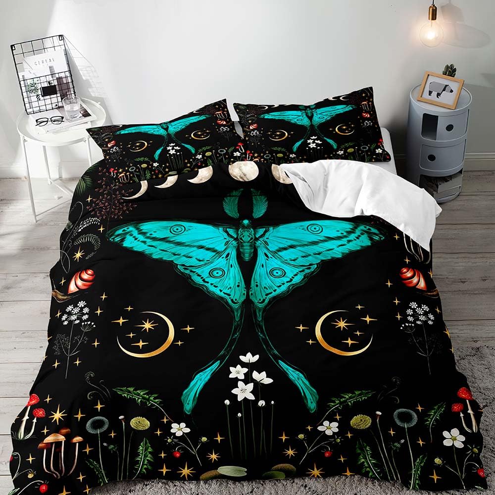 Mushroom And Moon Duvet Cover Sets For Teens Lightweight Quilt Cover With 2 Pillowcase Night Plants Themed Bedding Sets No Quilt