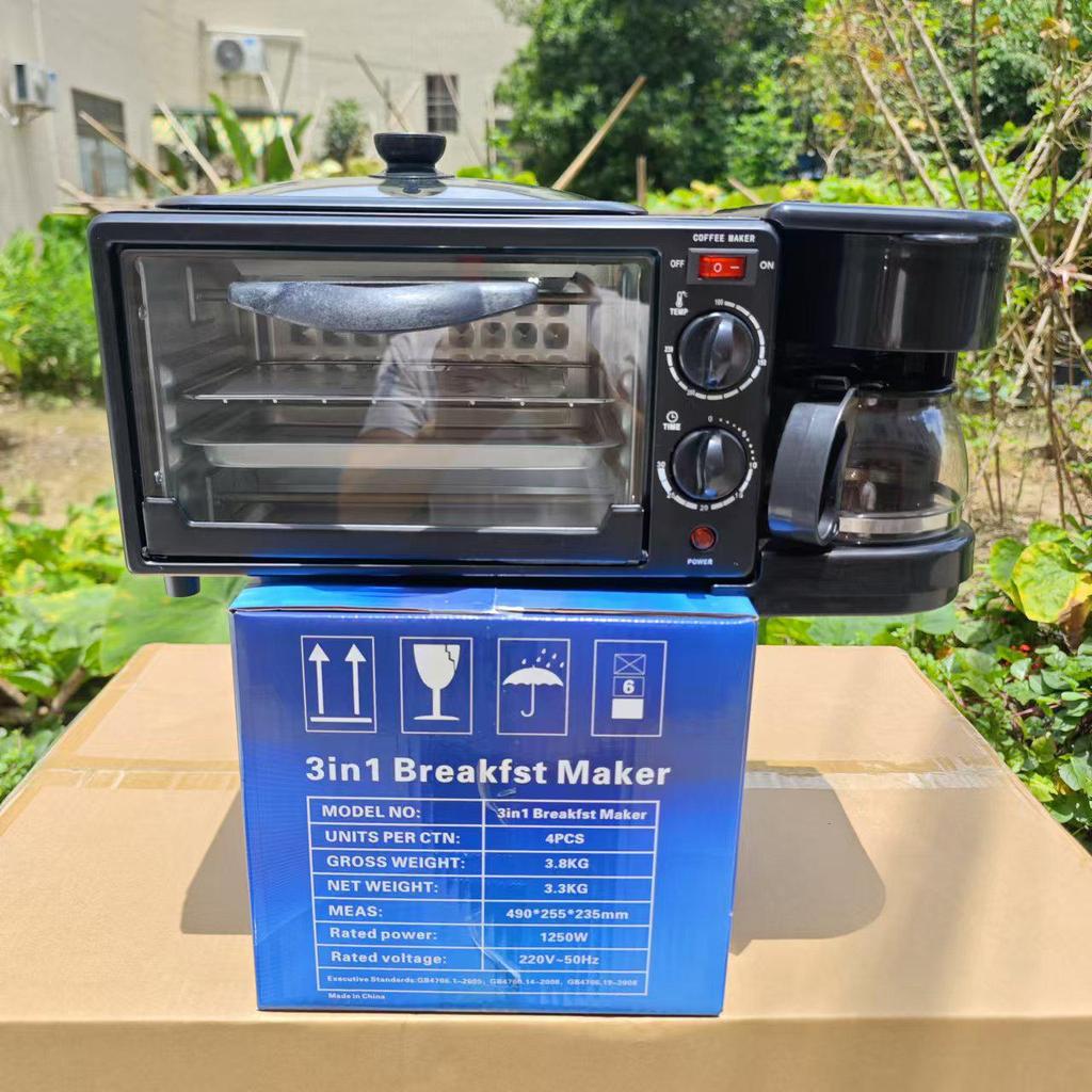 European 3-in-1 Breakfast Maker: Toaster, Mini Oven, and Coffee Maker