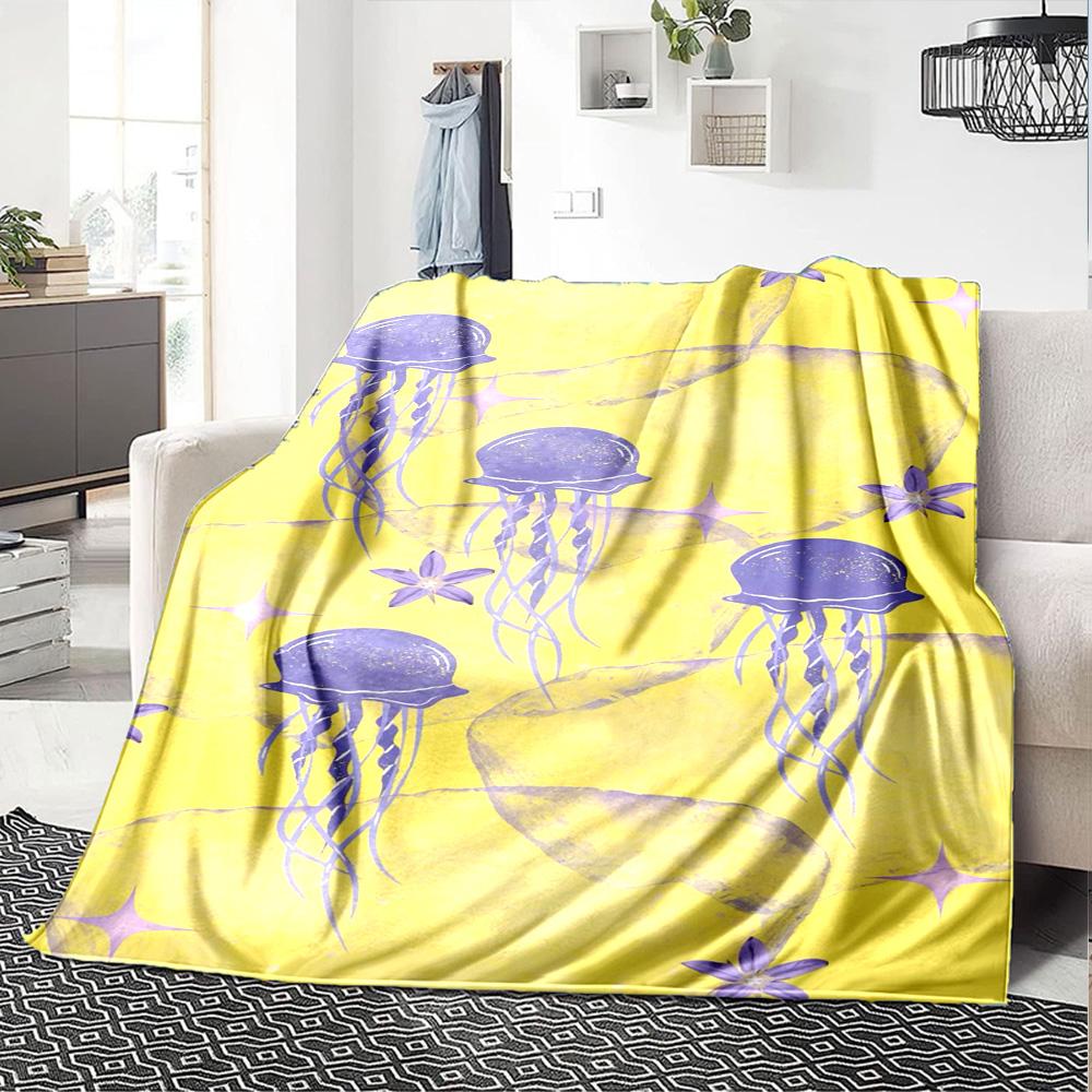 Meeresfisch Qualle Muschel Druck Flanell Decke Hohe Qualität Warm Bequem Decke für Alle Jahreszeiten Perfekt für Geschenke Heimdeko