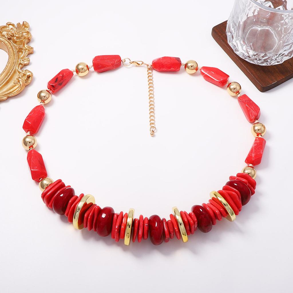 Bohemian Ethnic Fashion Creative Irregular Geometric Resin Beaded Choker Necklace Women Indian Statement Retro Necklace Jewelry