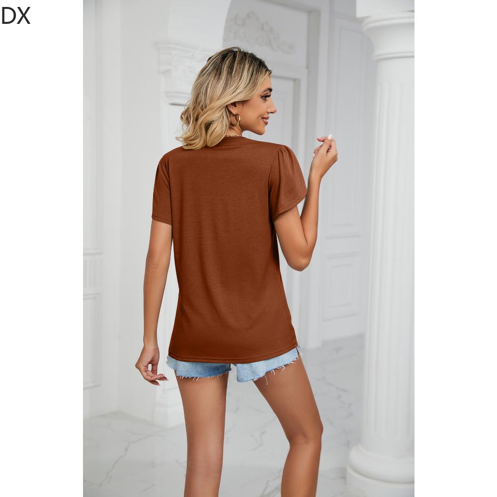 DX весна/лето новая однотонная футболка с короткими рукавами и золотым кружевом — фото 8