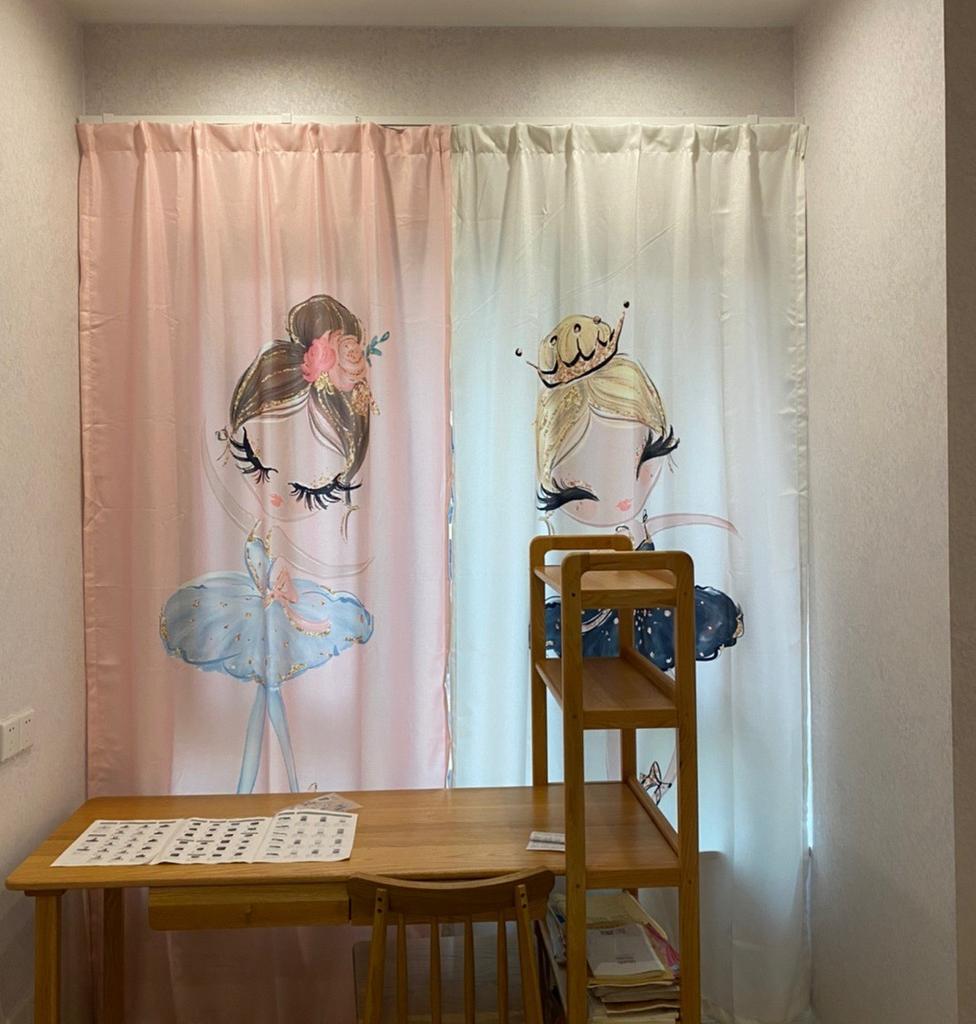 2 Panel Pink Unicorn Curtains Ballerina Girl Curtains for Kids Girls Bedroom Window Blinds Floor-to-ceiling Windows Grommet Top
