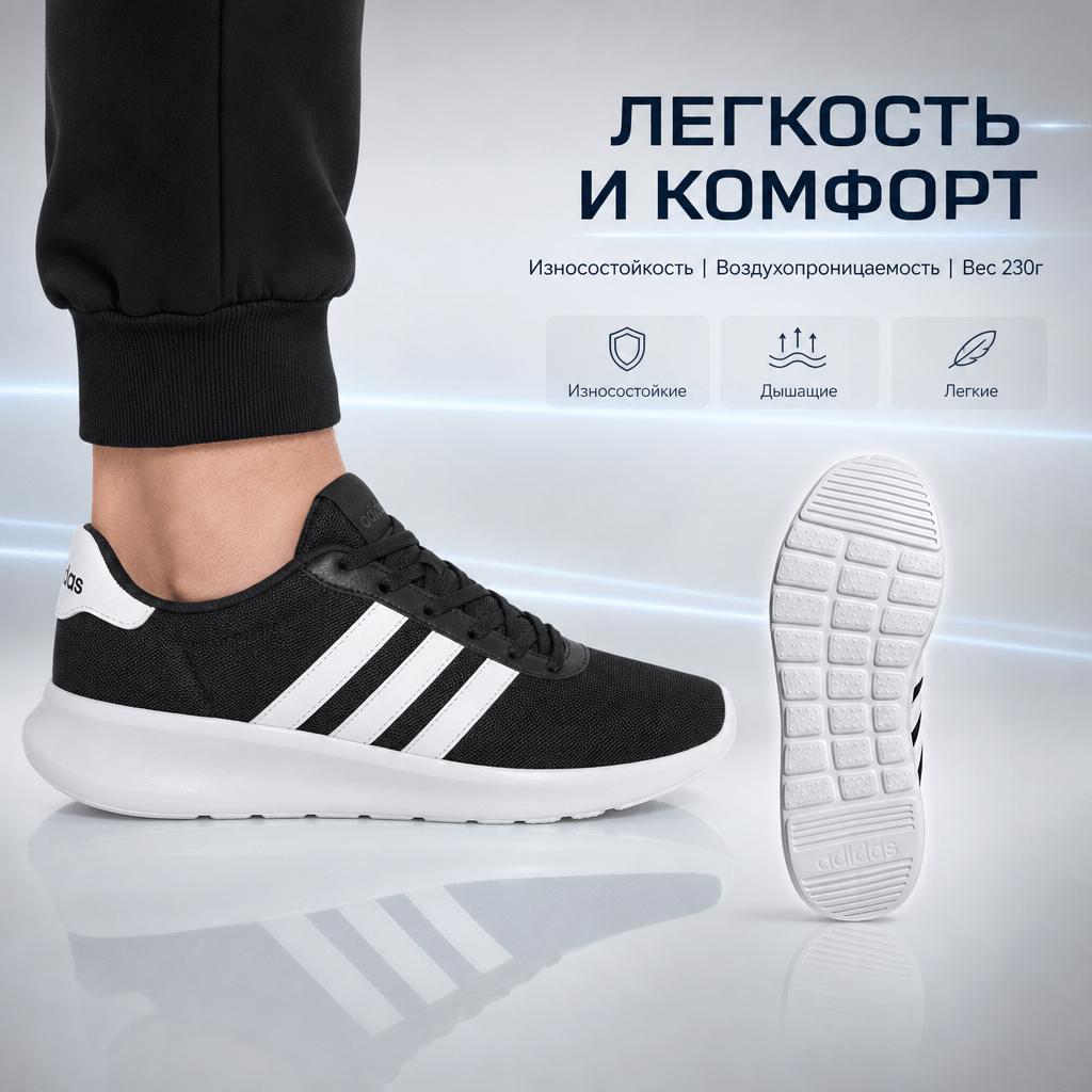 adidas Lite Racer 3.0 Fashion Fabric Durable Breathable Low-Top Casual Running Shoes Men Sneakers Black GY3094