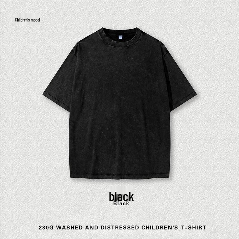 Children s Heavyweight 230G Retro Snowflake Wash Short Sleeve Loose Pure Cotton T-shirt L (130cm)