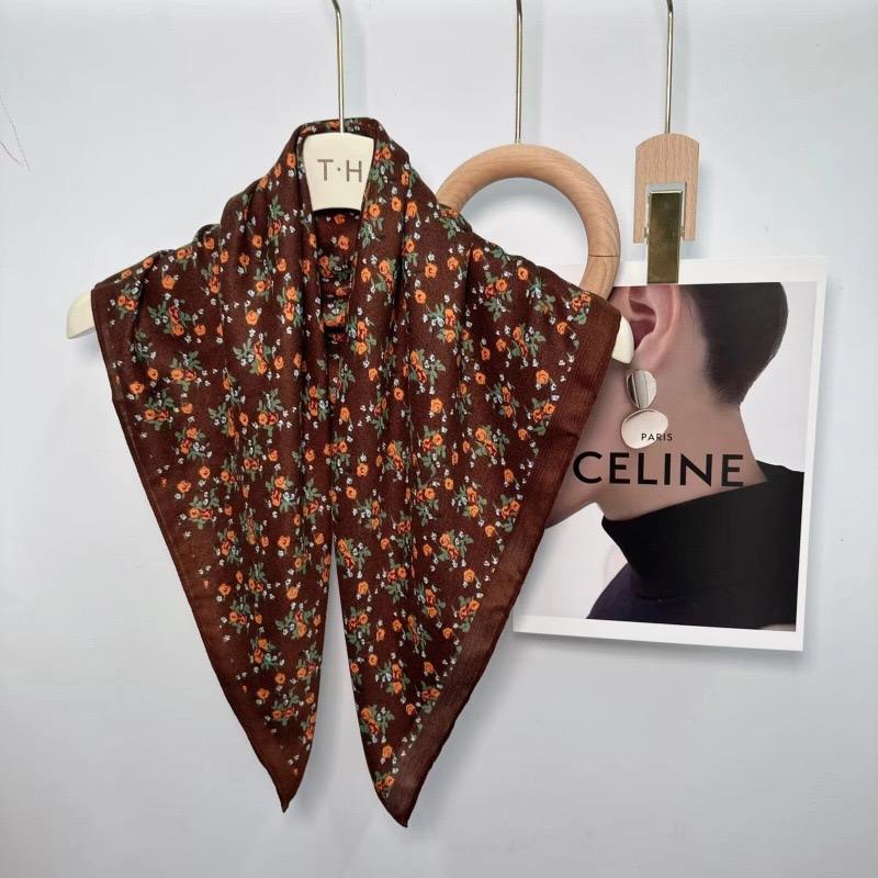 2024 Luxury Animals Floral Print 70cm Cotton Velvet Square Scarf for Women Soft Neckerchief Lady Hijab Neck Tie Hair Headbands