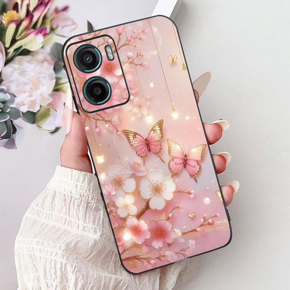 For Motorola Moto G05 G15 E15 2024 Floral Butterfly Phone Case For MOTO G05 G15 E15 4G Black Silicone Soft Lightweight Case