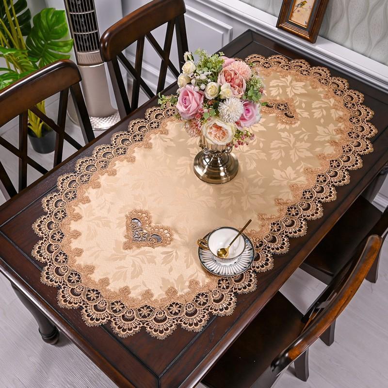 European Oval Living Room Table Mat Tea Table Dining Table Cloth Lace Edge Fabric Heat-resistant and Dustproof Tablecloth