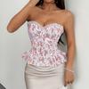 Women Sweet Style Floral Patchwork Lace Strapless Bandeau Corset Tube Top