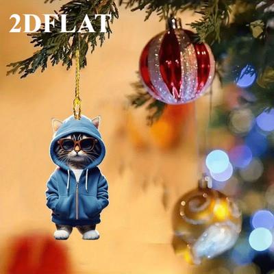 Ciondolo decorativo, acrilico piatto 2D, gattino carino, adatto per Halloween, Natale, portachiavi, ciondolo per zaino