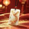 White Glass Phoenix Pendant Fine Enamel Craft Auspicious Lucky Charm Jewelry for Party Banquet Wear