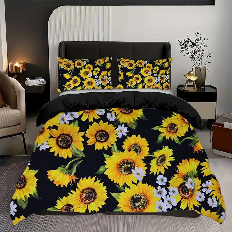 Hot-Selling Sunflower Three-Piece Set 3D Digital Printing Quilt Set Three-Piece Set Home Textile To Map And Sample Can Be Ordered