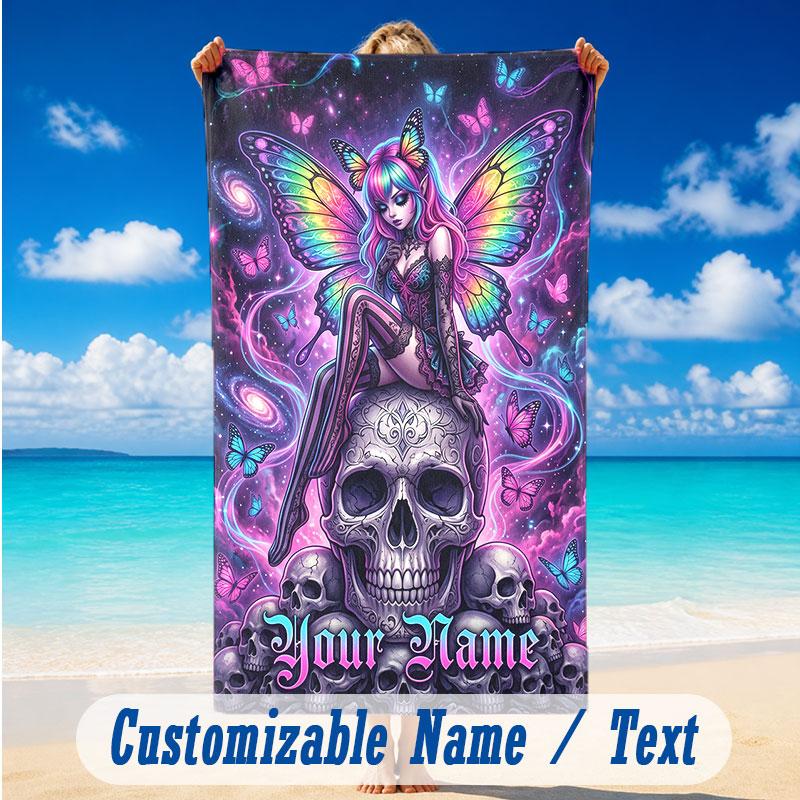 Butterfly Theme Beach Towel Personalized Custom Name & Text Soft Quick Dry Beach Towel for Swimming Travel