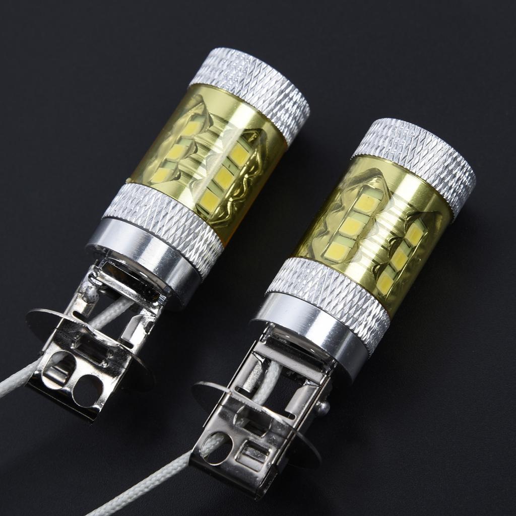 2pcs Car Auto Yellow 12-24V H3 80W 16 LED Fog Light Bulb Lamp Replacement