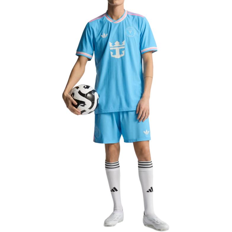 adidas Originals Logo Slim Fit Short Sleeve Soccer Shirt Men Tops Blue JN8479