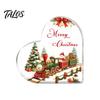 Romantic Christmas Gifts Heart Shaped Acrylic Tabletop Sign, 2D Winter Snow Scene Desktop Ornament Holiday Centerpieces with Santa, Snowman
