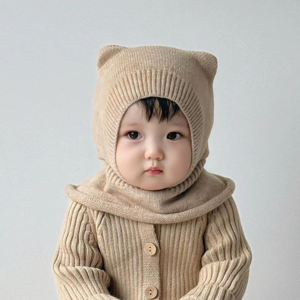 Ear Protection Baby Balaclava Hat Solid Color Knit Cap Scarf New Winter Toddler Hat Boy Girl