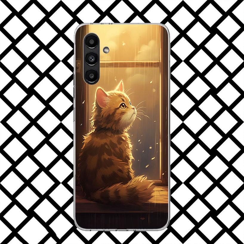 Anime Cat Rain Animal Phone Case for Samsung Galaxy A17 A37 A57 A16 A26 A36 A56 A15 A25 A35 A55 A14 A24 A34 A54 A13 A23 A33 A53