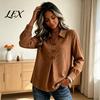Lightweight Breathable Tops Women Button Down Shirt Blouse, Long Sleeve V Neck Loose Flowy Wrinkle Resistant Soft Skin Friendly Tunic Shirt,