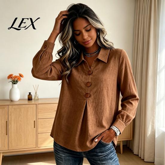 Lightweight Breathable Tops Women Button Down Shirt Blouse, Long Sleeve V Neck Loose Flowy Wrinkle Resistant Soft Skin Friendly Tunic Shirt,