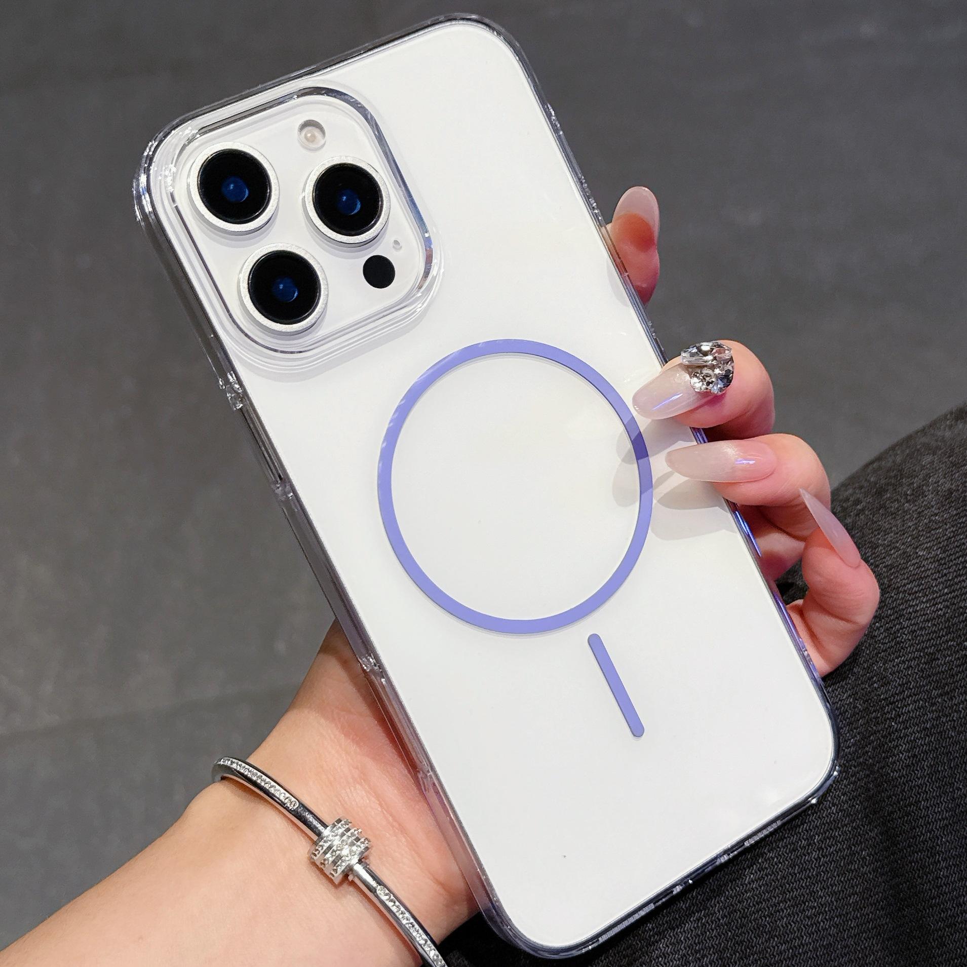 

New Apple 17 Transparent Thin Ring Magnetic Suction Phone Case Suitable for IPhone 16 Large Hole Simple PC Fall Protection Case iPhone 12 PROMAX