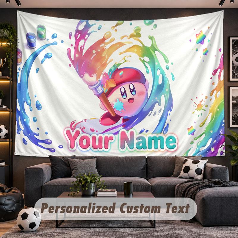 Wall Hanging Tapestry Custom NameKirby Pattern Personalized Printed Fabric Wall Decor