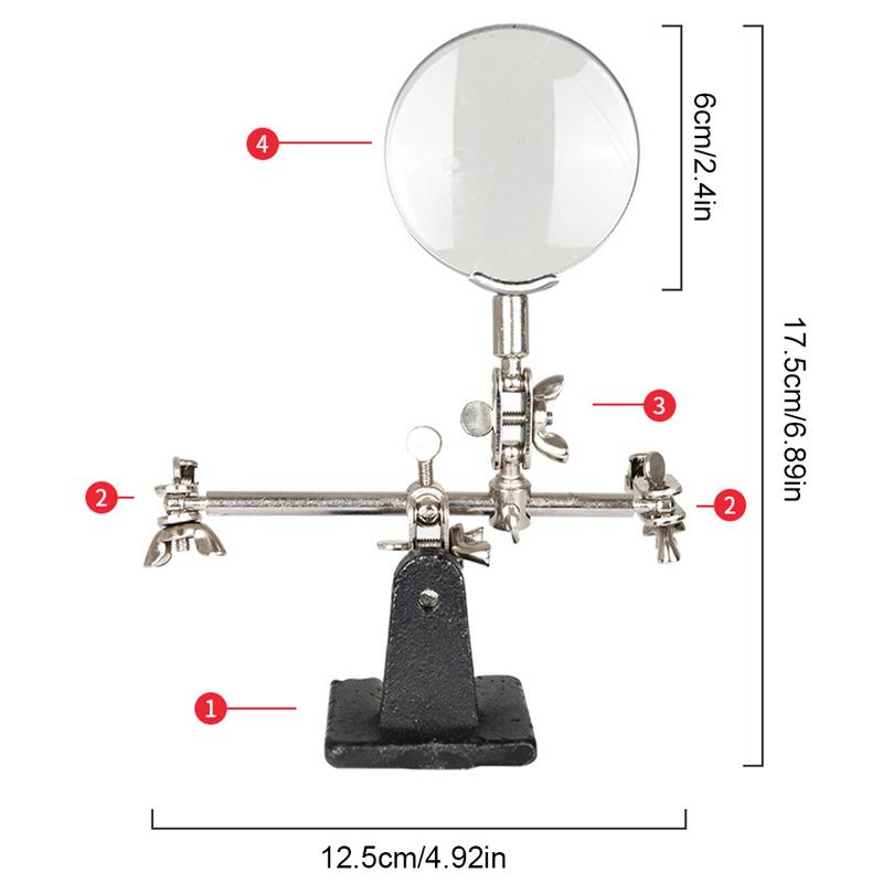 5X Helping Hand Magnifying Glass Stand Adjustable Soldering Magnifying Glass Third Hand Solder Aid Electric Circuit Board Repair