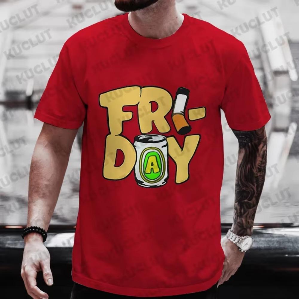 Friday Beer and Smoking Men T-shirts Fashion Graphic Male Beer Lover Friends Weekend Party Tees Y2k Tops Oversized Streetwear
