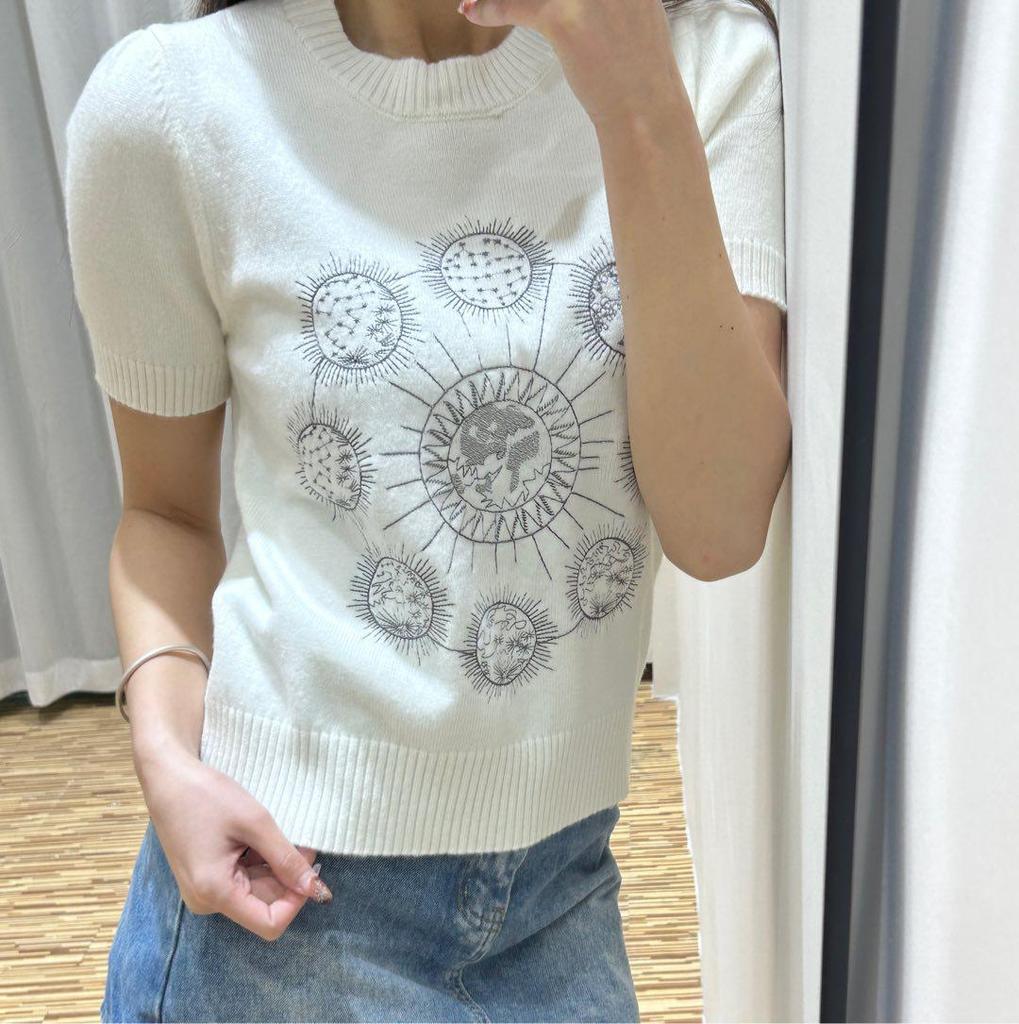 Women's White Embroidered Round Neck Pullover Sweater - Elegant 2025 Knitted Top