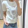 Women's White Embroidered Round Neck Pullover Sweater - Elegant 2025 Knitted Top