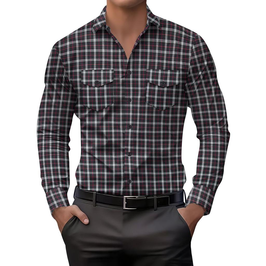 Men's Striped Plaid Casual Loose Button Lapel Long Sleeve Jacket