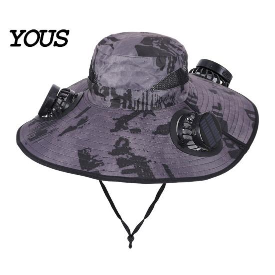Solar Cooling Hat Sun with Detachable Fan Design, 4 Fans UPF 50+ Bucket Hat, Outdoor Adjustable Fit Built-in Panels And Type-C Charging Hiking Cap
